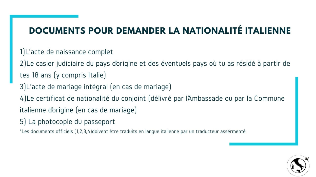 documents pour la nationalité italienne