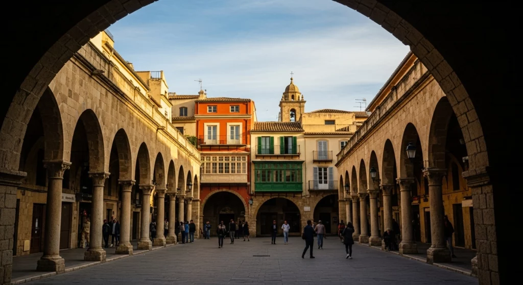Rue typique sous les portiques de Bologne, ambiance résidentielle, pour un guide sur la location d'appartement à Bologne.