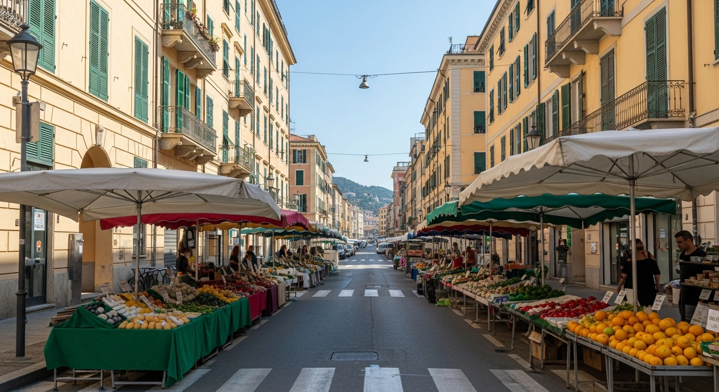 Rue commerçante animée à Vintimille, commerces de proximité et services pour habitants, vie de quartier typique Ligurie italienne