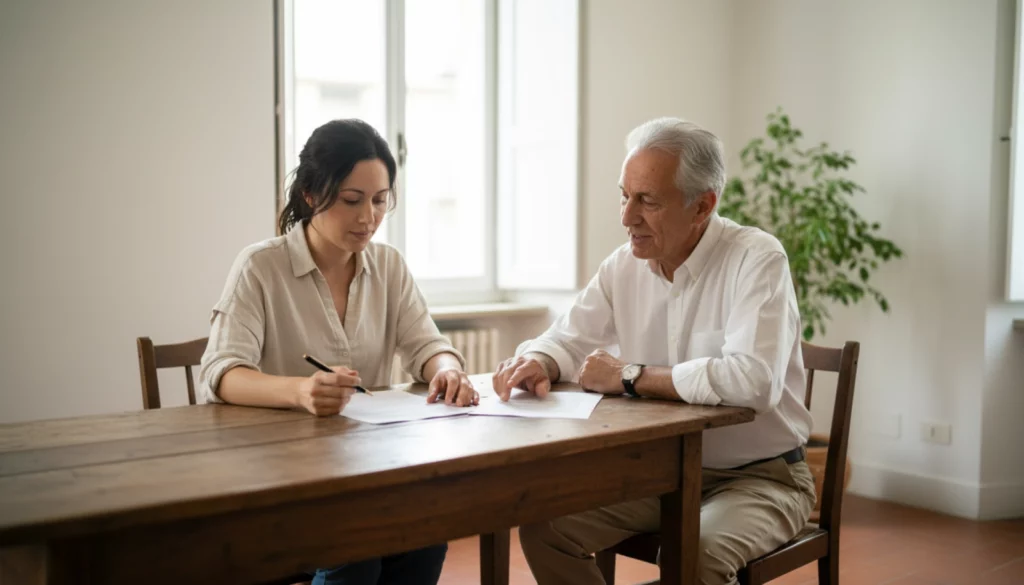 Elena signe un contrat de location pour son appartement en Calabre