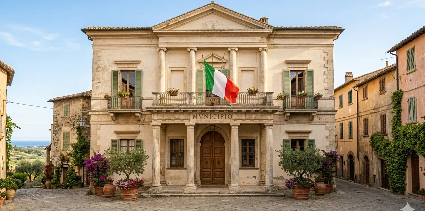Façade d'une mairie italienne pour demander la résidence en Italie