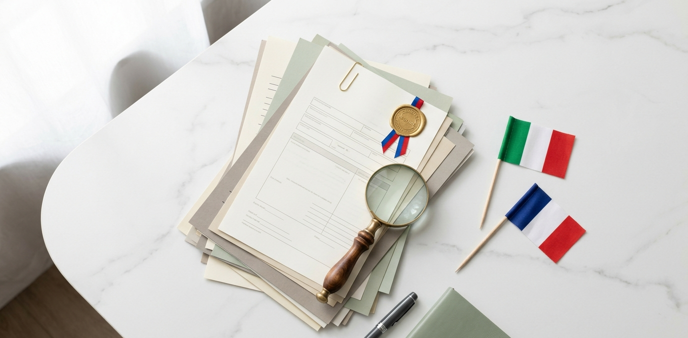 Administrative file with apostilled documents for an Italian citizenship application