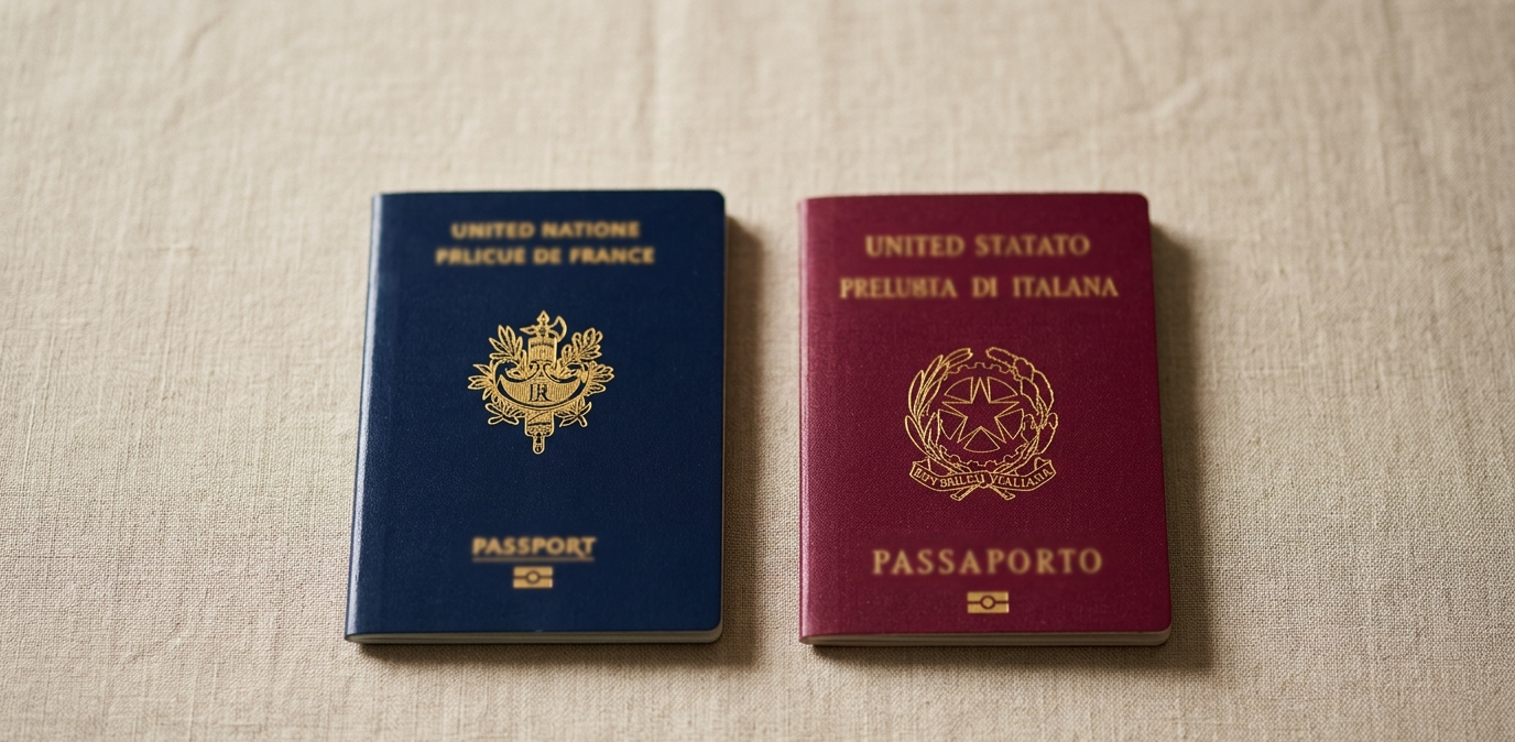 Two passports side by side — dual Italian citizenship