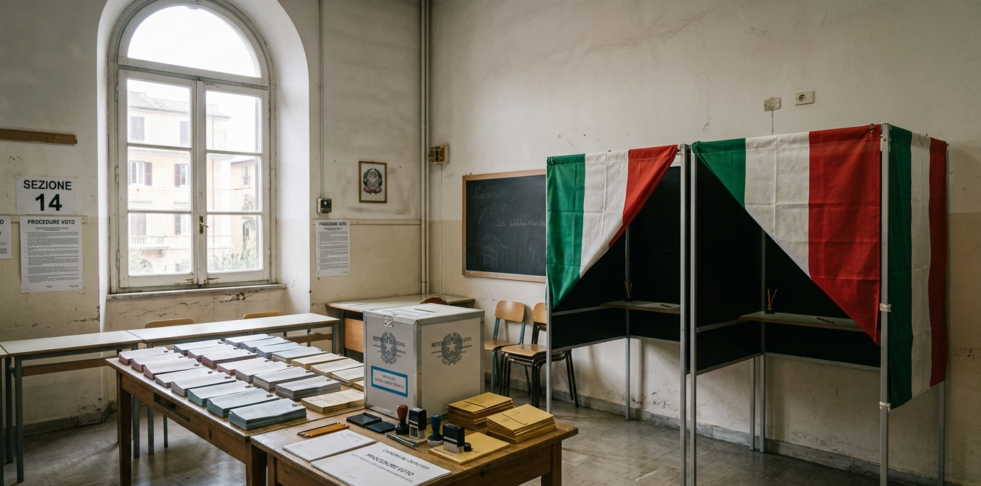 Isoloir et bulletins de vote lors du référendum constitutionnel sur la réforme de la justice en Italie