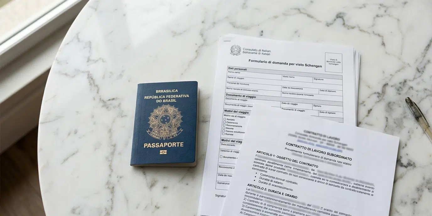 Documents pour obtenir le visa nomade digital en Italie : passeport non-UE, contrat de travail à distance et formulaire du consulat italien